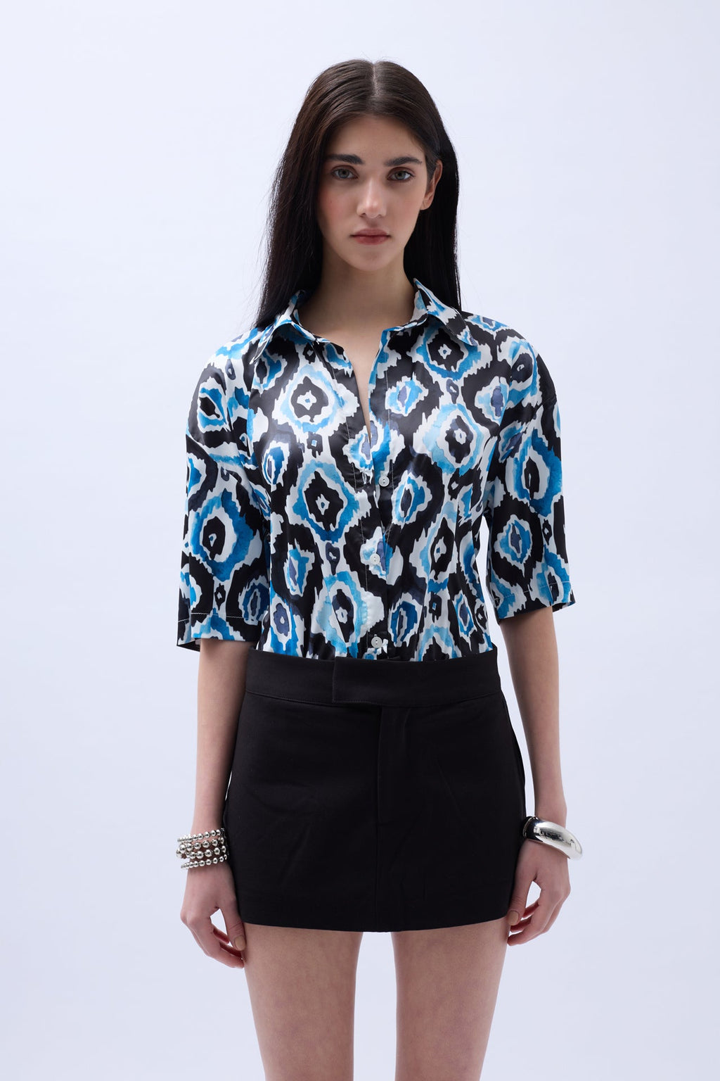 Patterned Satin Blue Shirt