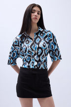 Patterned Satin Blue Shirt