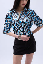 Patterned Satin Blue Shirt