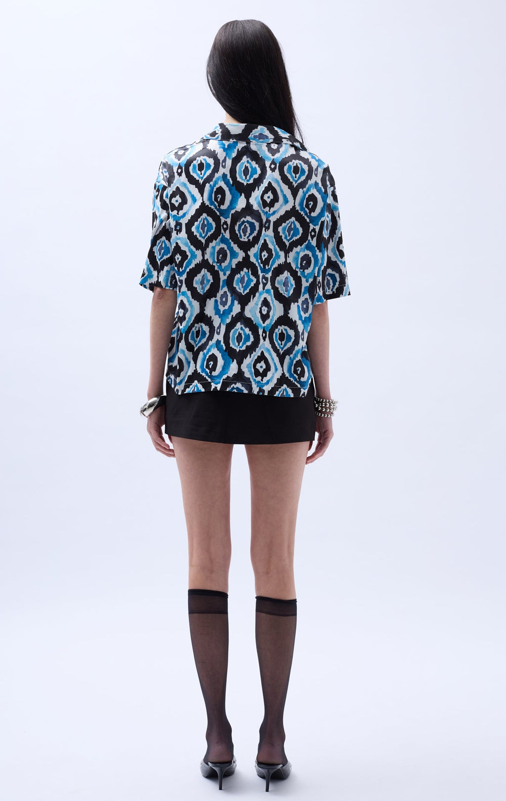 Patterned Satin Blue Shirt