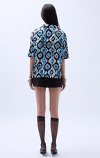 Patterned Satin Blue Shirt