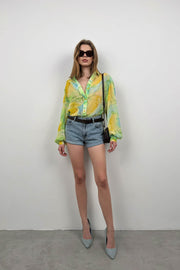 Patterned Green Chiffon Shirt