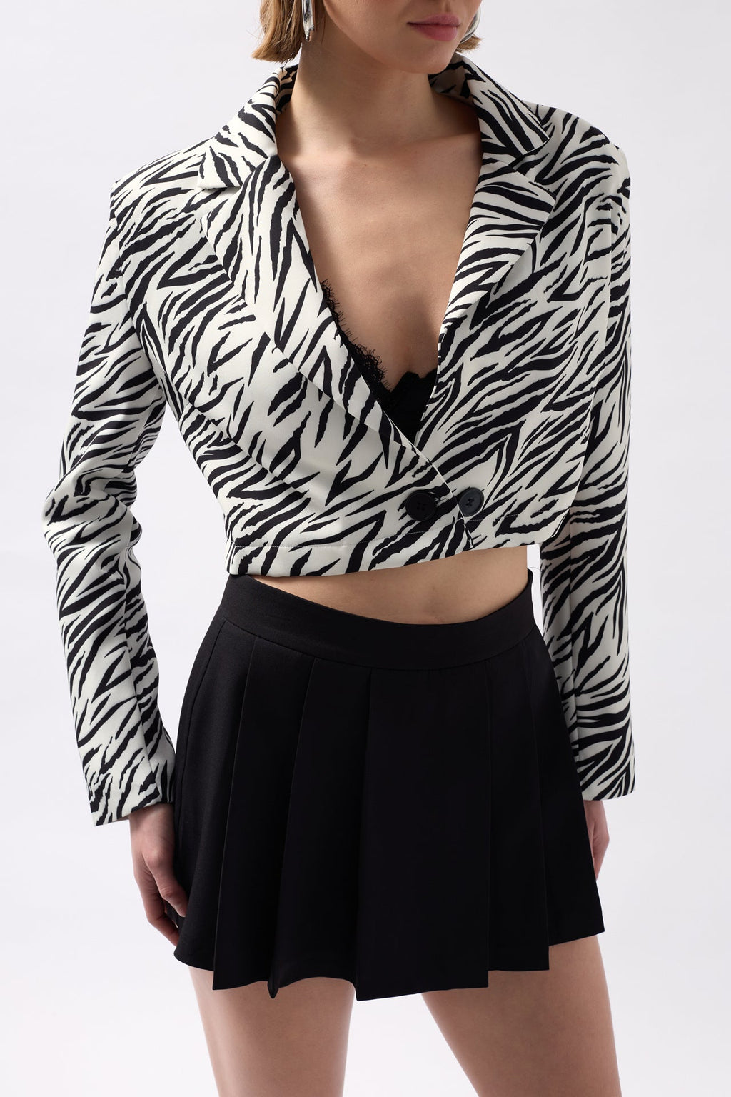 Patterned Black Crop Jacket