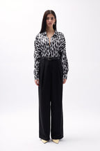 Patterned Black Crop Shirt