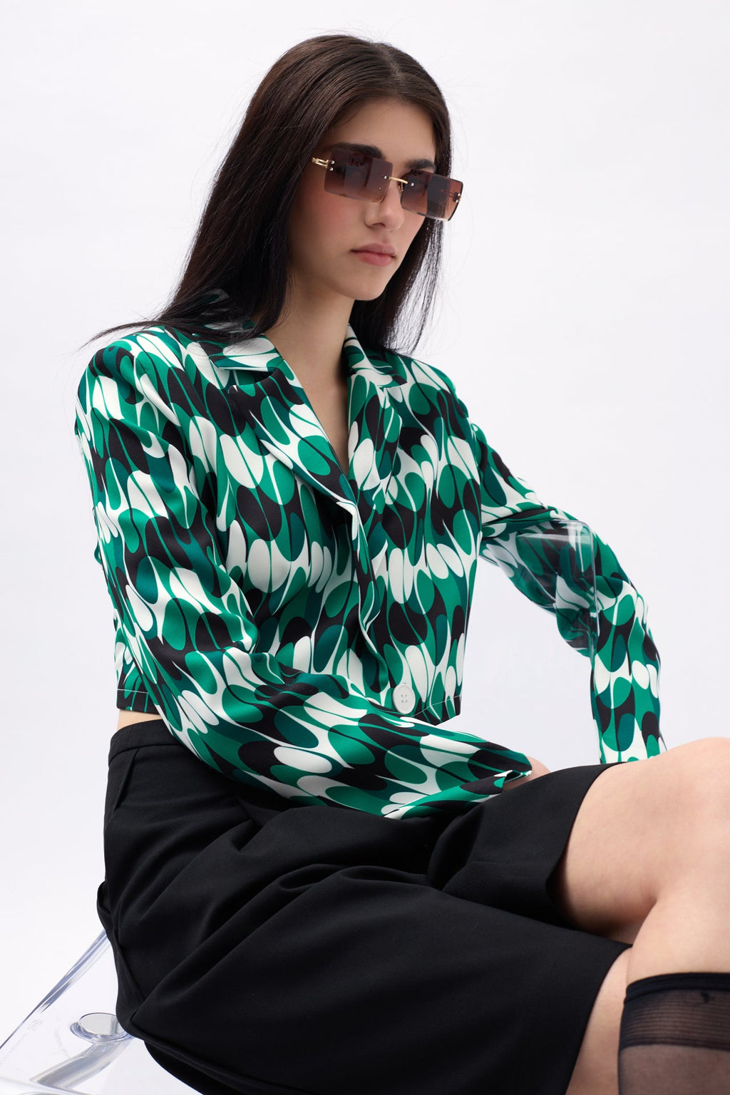Patterned Green Crop Jacket