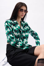 Patterned Green Crop Jacket
