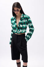Patterned Green Crop Jacket