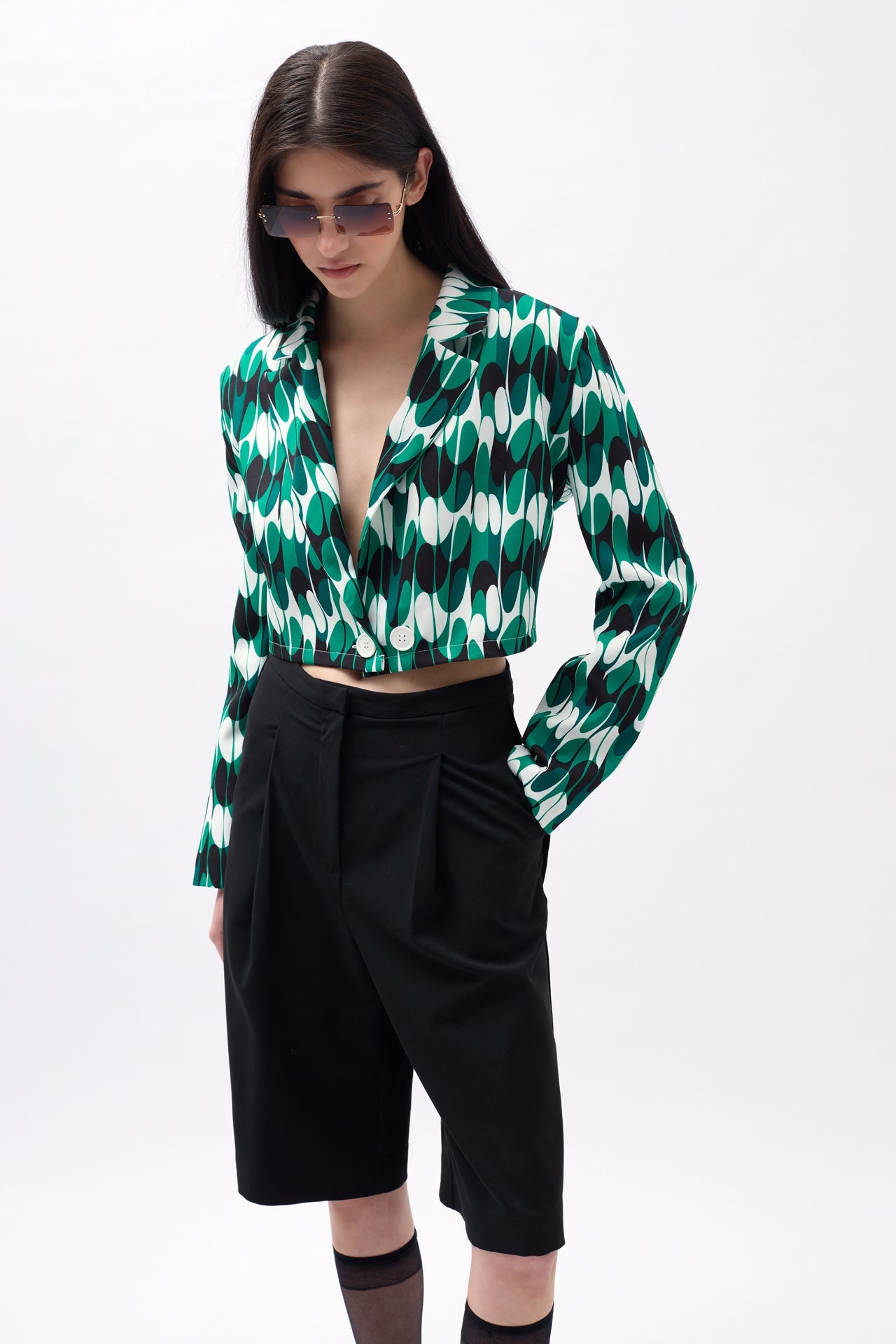Patterned Green Crop Jacket