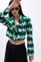 Patterned Green Crop Jacket