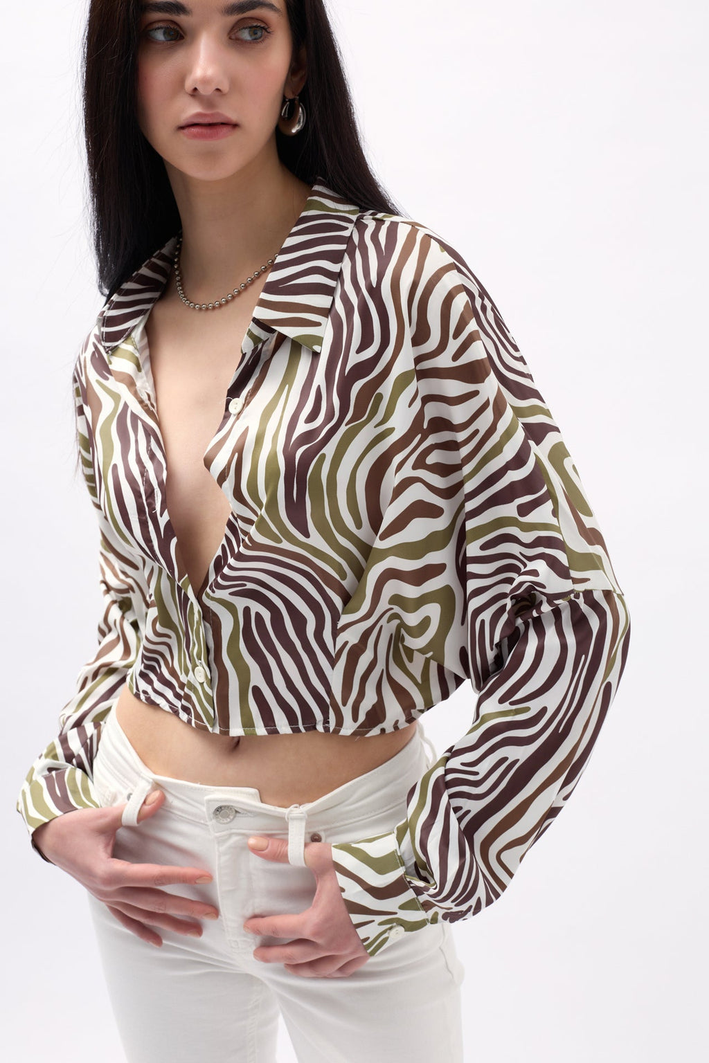 Patterned Green Crop Shirt