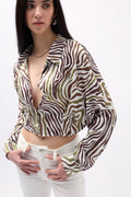 Patterned Green Crop Shirt