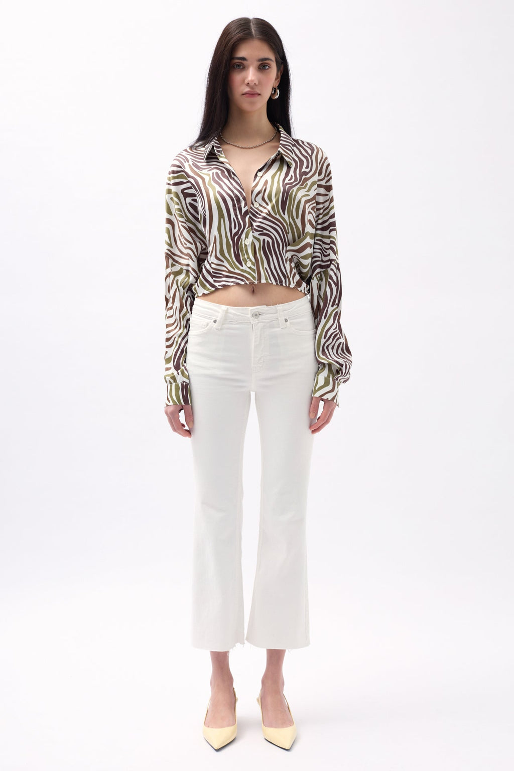 Patterned Green Crop Shirt