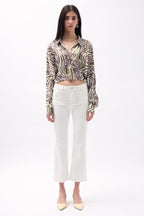 Patterned Green Crop Shirt