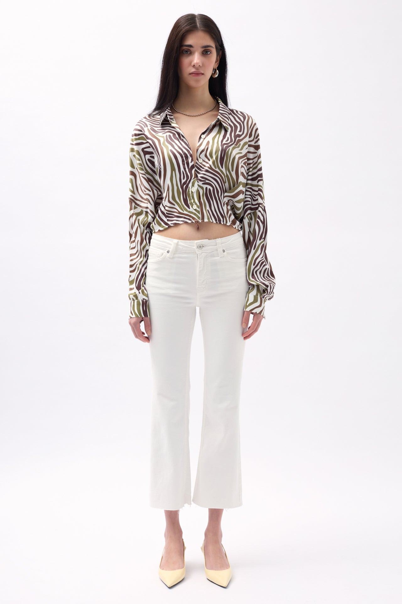 Patterned Green Crop Shirt
