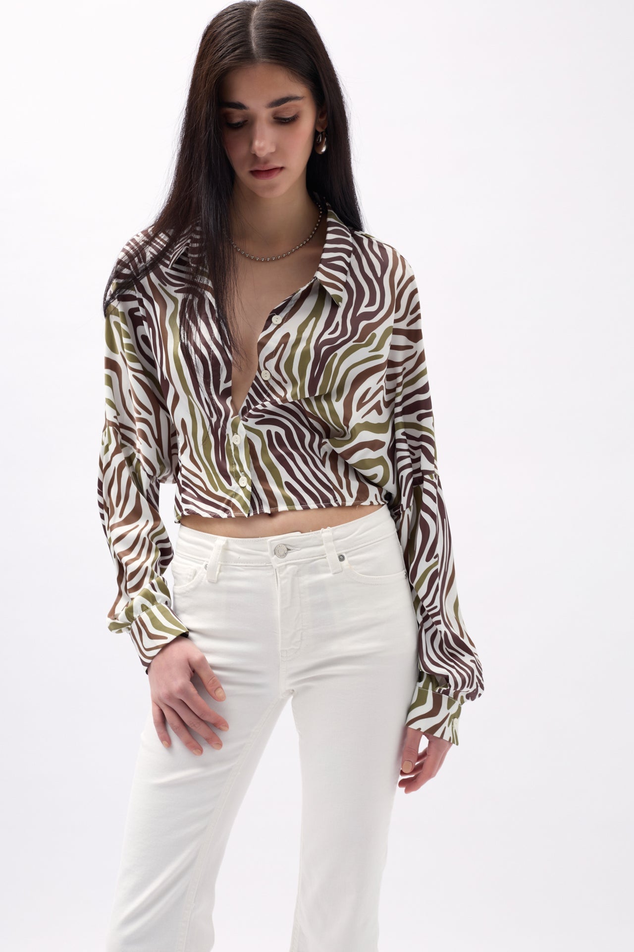 Patterned Green Crop Shirt