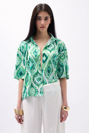 Patterned Green Satin Shirt