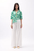 Patterned Green Satin Shirt