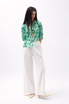 Patterned Green Satin Shirt