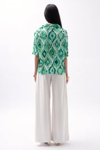 Patterned Green Satin Shirt