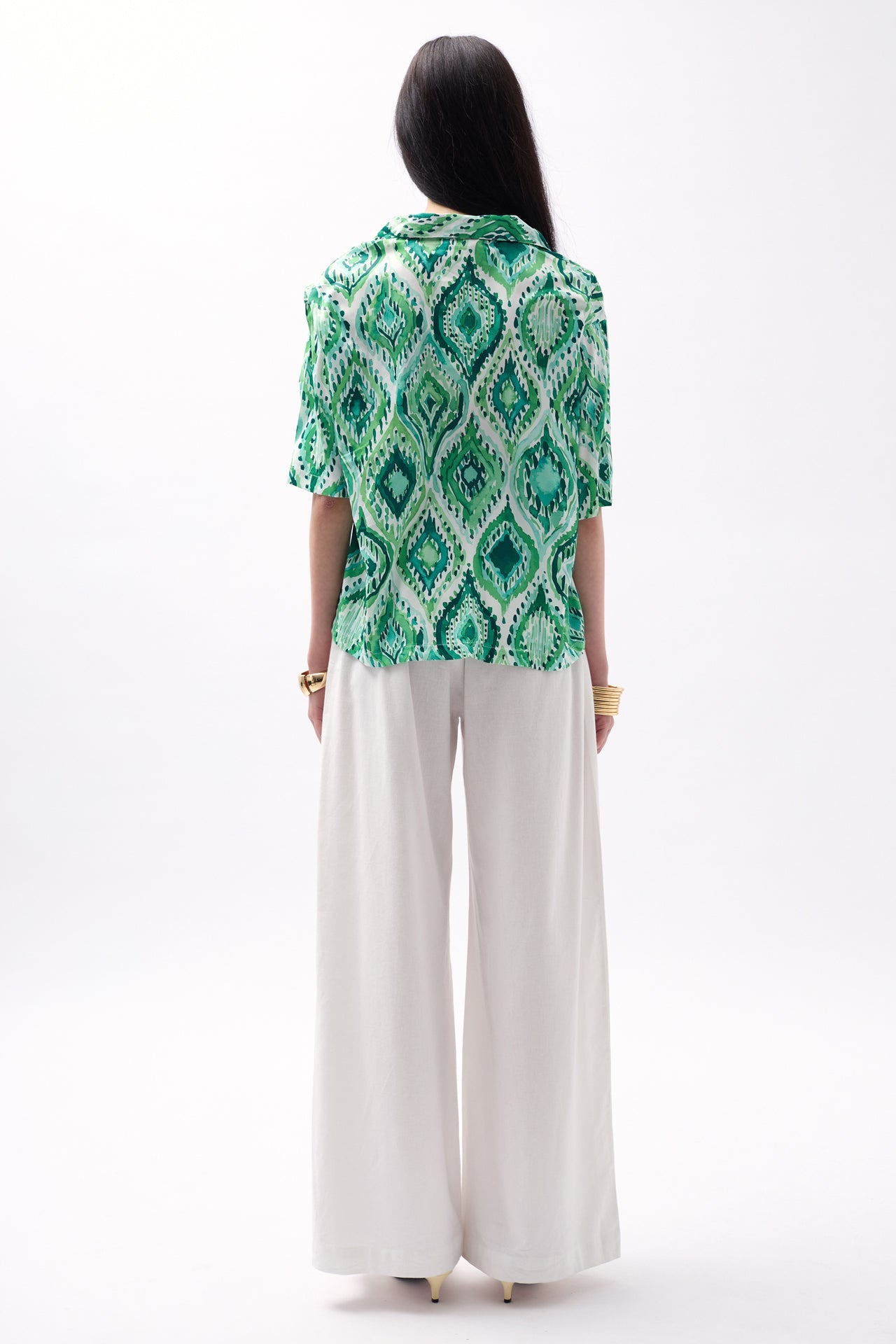 Patterned Green Satin Shirt