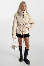 Stand Collar Crop Beige Trench Coat