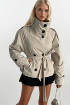 High Neck Crop Beige Trench Coat