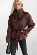 High Neck Crop Brown Trench Coat