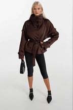 High Neck Crop Brown Trench Coat