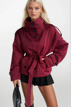 High Neck Crop Burgundy Trench Coat