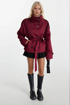 High Neck Crop Burgundy Trench Coat
