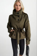 High Neck Crop Khaki Trench Coat