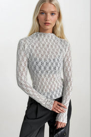 High Neck White Lace Blouse