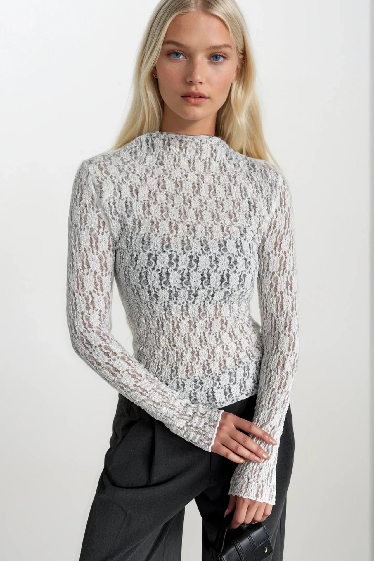 High Neck White Lace Blouse