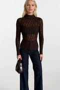 High Neck Brown Lace Blouse