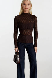 High Neck Brown Lace Blouse