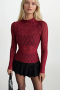 High Neck Burgundy Lace Blouse
