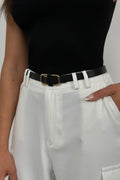 Rectangular Buckle Black Thin Waistt