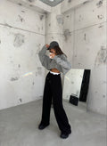 Stitch Detail Wide-Leg Black Sweatpants