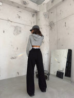 Stitch Detail Wide-Leg Black Sweatpants
