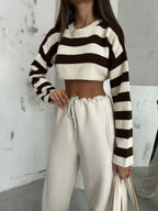Stitch Detail Wide-Leg Beige Sweatpants