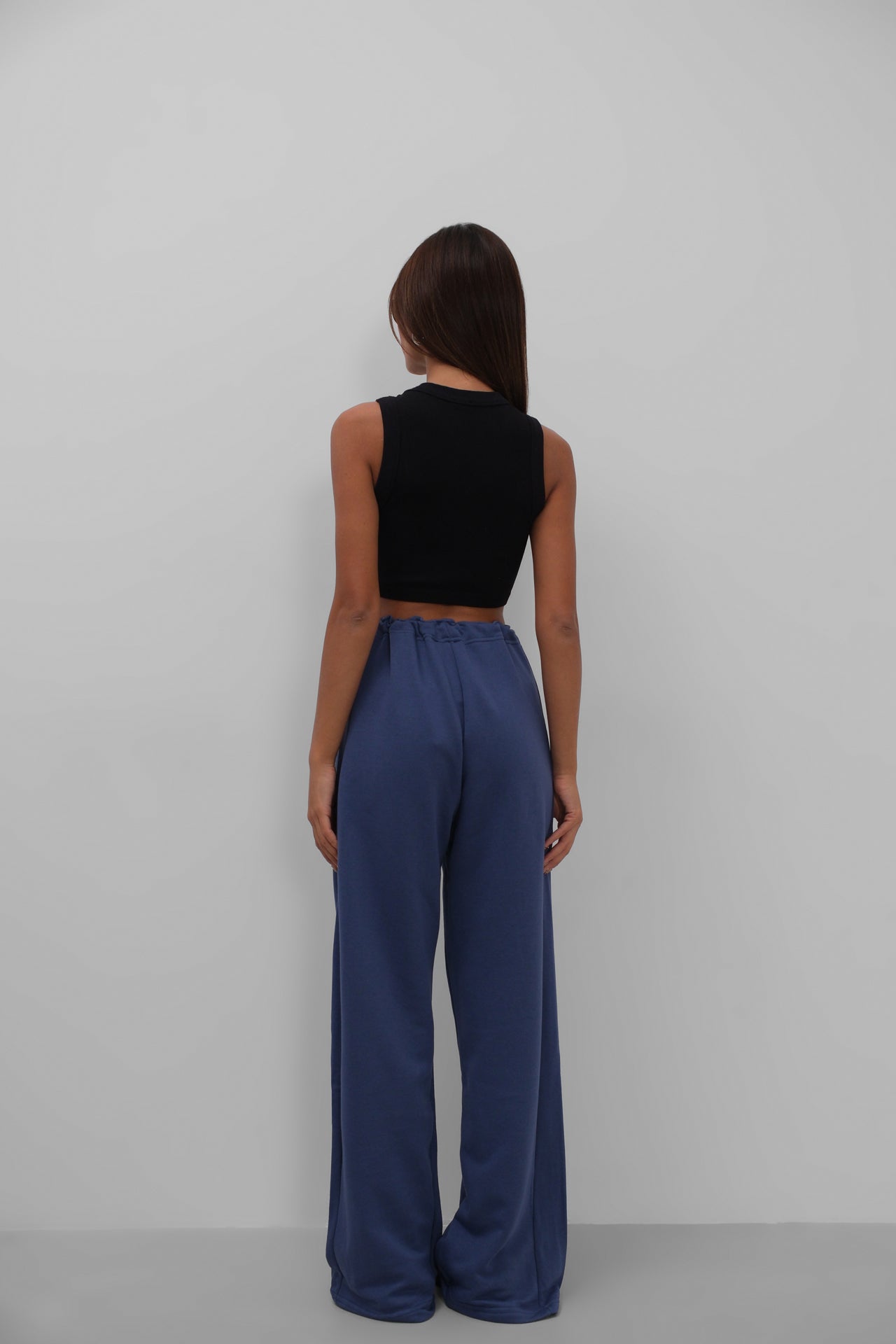 Stitch Detail Wide-Leg Navy Sweatpants