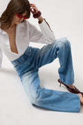 Stitch Detail Wide Leg Blue Jeans