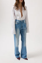 Stitch Detail Wide Leg Blue Jeans