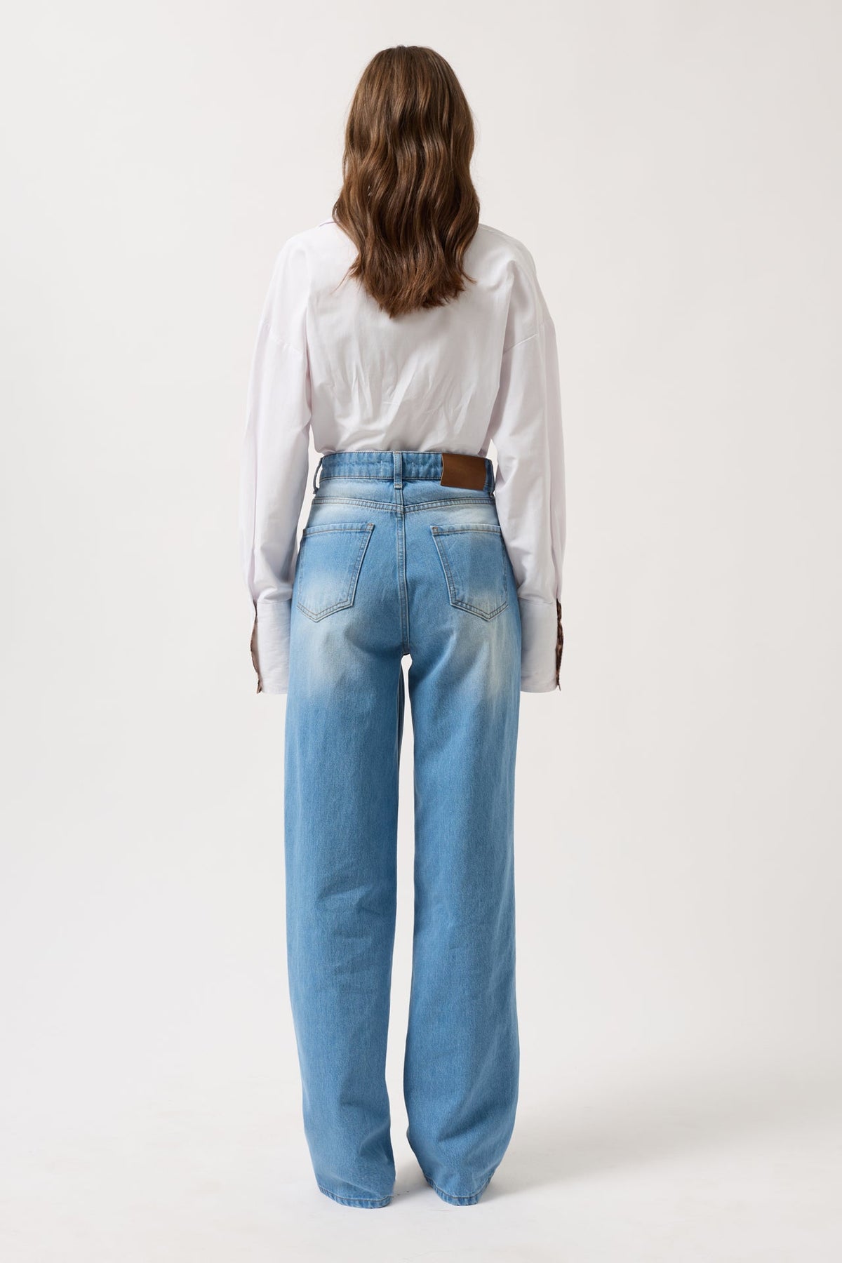 Stitch Detail Wide Leg Blue Jeans