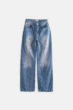 Stitch Detail Wide Leg Blue Jeans