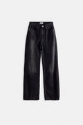 Stitch Detail Wide Leg Black Jeans