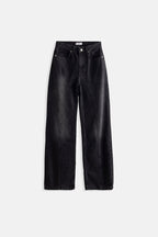 Stitch Detail Wide Leg Black Jeans