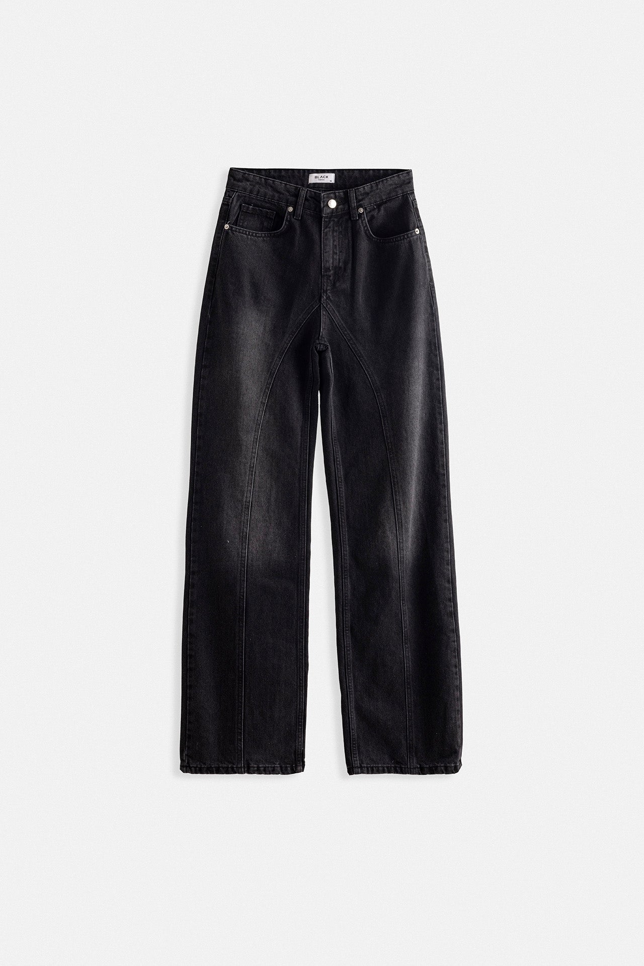 Stitch Detail Wide Leg Black Jeans