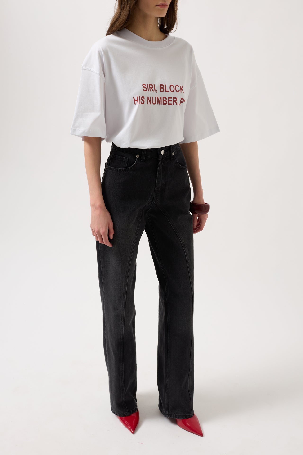 Stitch Detail Wide Leg Black Jeans