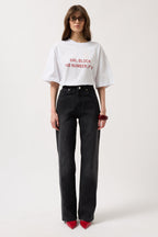 Stitch Detail Wide Leg Black Jeans
